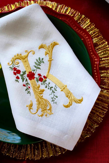 #088 | Baroque Gold Monogram with Red Florals | Personalized