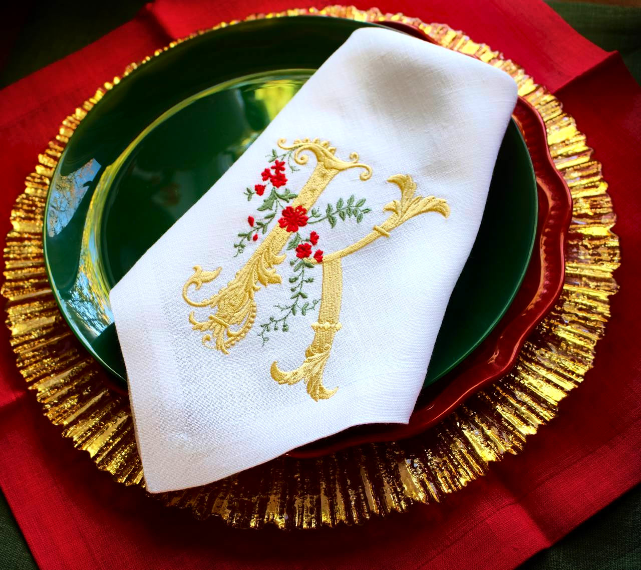 #088 | Baroque Gold Monogram with Red Florals | Personalized