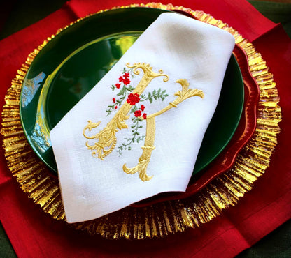 #088 | Baroque Gold Monogram with Red Florals | Personalized