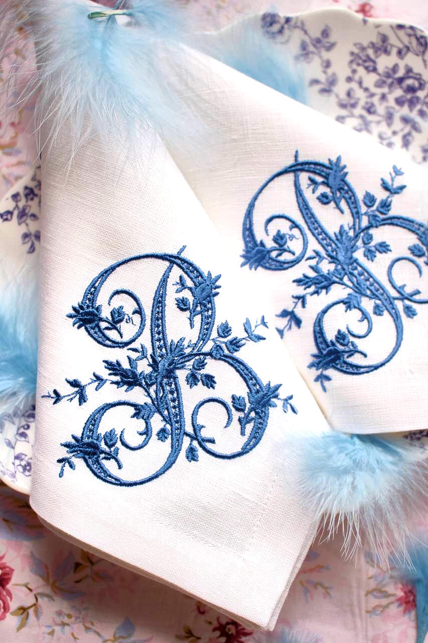 #024 | Vine-Embroidered Scroll Monogram in Jewel Tones | Personalized