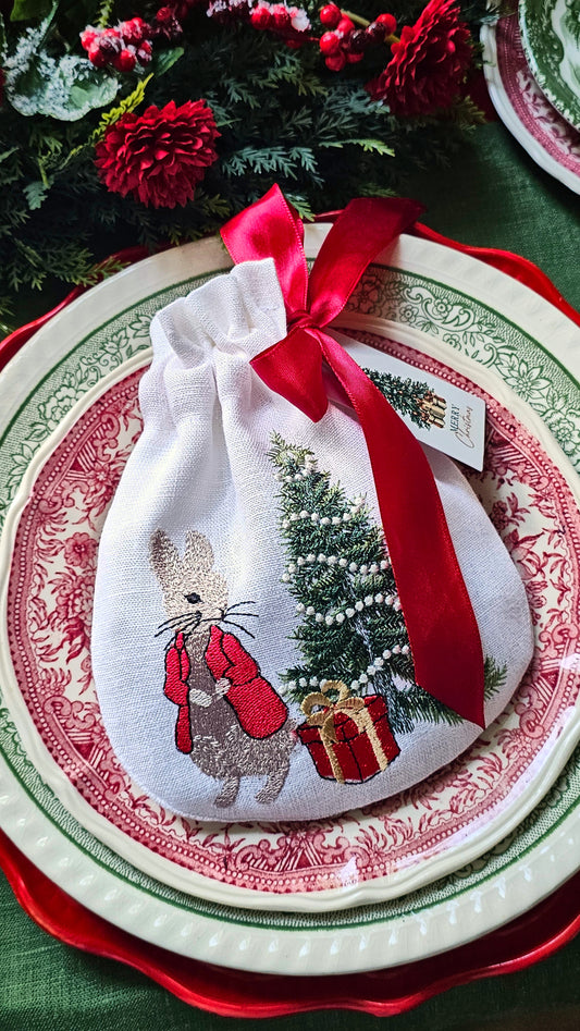 #B2 | Storybook Rabbit & Christmas Tree Drawstring Bag