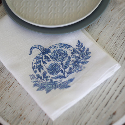 Blue Chinoiserie Chic Pumpkin Linen  Napkins