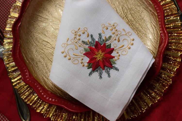 #084 | Christmas napkin with poinsettia | Linen napkins