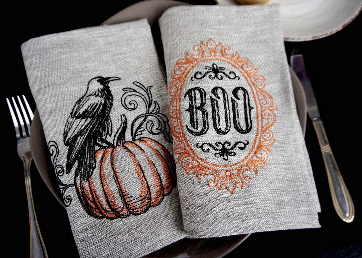 linen napkins halloween, table linens, embroidered napkins, table decoration, halloween Pumpkin Cloth Dinner Napkins, pumpkin napkins