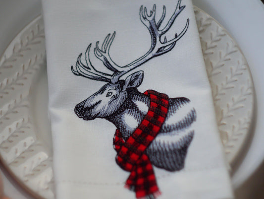 embroidered christmas deer cloth napkins, Holiday Table Decor, Embroidered Cloth Dinner Napkins, Wedding napkins, christmas dinner napkins