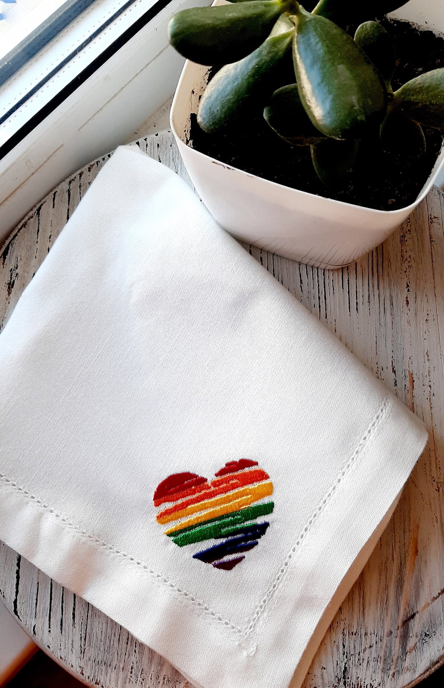 Rainbow Cloth Dinner Napkins, embroidered  cloth napkins, Holiday Table Decor, Embroidered Cloth Dinner Napkins, Wedding napkins