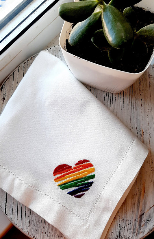 Rainbow Cloth Dinner Napkins, embroidered  cloth napkins, Holiday Table Decor, Embroidered Cloth Dinner Napkins, Wedding napkins