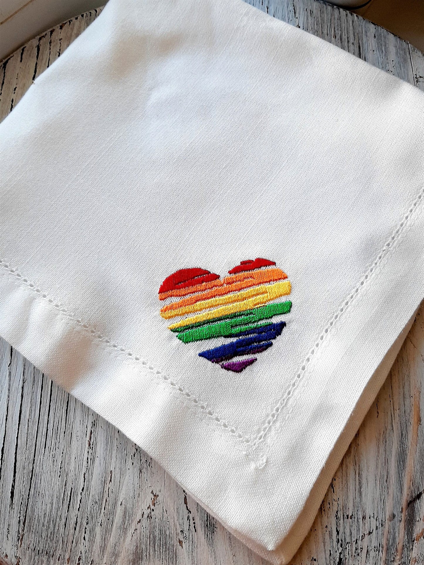 Rainbow Cloth Dinner Napkins, embroidered  cloth napkins, Holiday Table Decor, Embroidered Cloth Dinner Napkins, Wedding napkins
