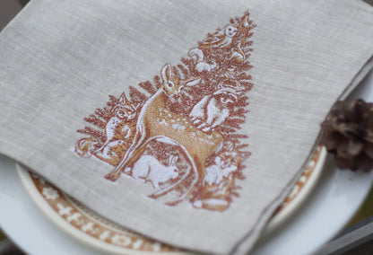 embroidered christmas cloth napkins, christmas table decoration, Holiday Table Decor, beige napkins, Cloth Dinner Napkins, linen napkins