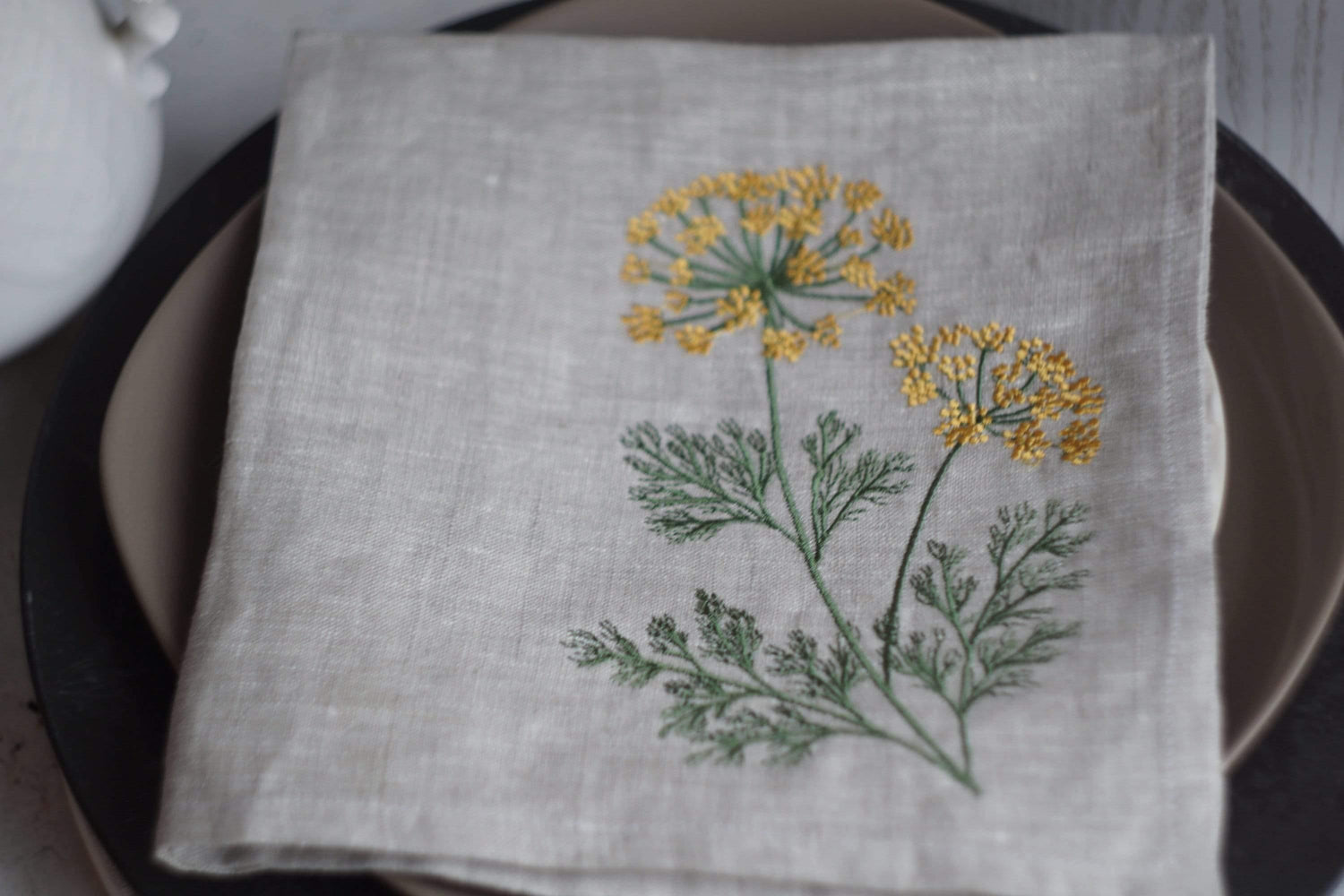 Linen Napkins with dill embroidery, cloth napkin, Embroidered dill Napkins Floral, table decoration, сloth Dinner Napkins,  autumn napkins