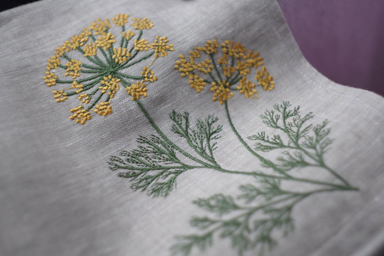 Linen Napkins with dill embroidery, cloth napkin, Embroidered dill Napkins Floral, table decoration, сloth Dinner Napkins,  autumn napkins