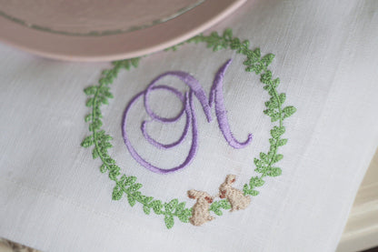 Monogrammed Embroidered Linen Napkins, Personalized Napkins, Easter napkins, Hostess Gift, table decoration, Cloth Dinner Napkins