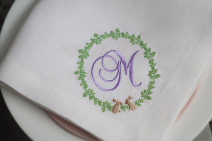Monogrammed Embroidered Linen Napkins, Personalized Napkins, Easter napkins, Hostess Gift, table decoration, Cloth Dinner Napkins