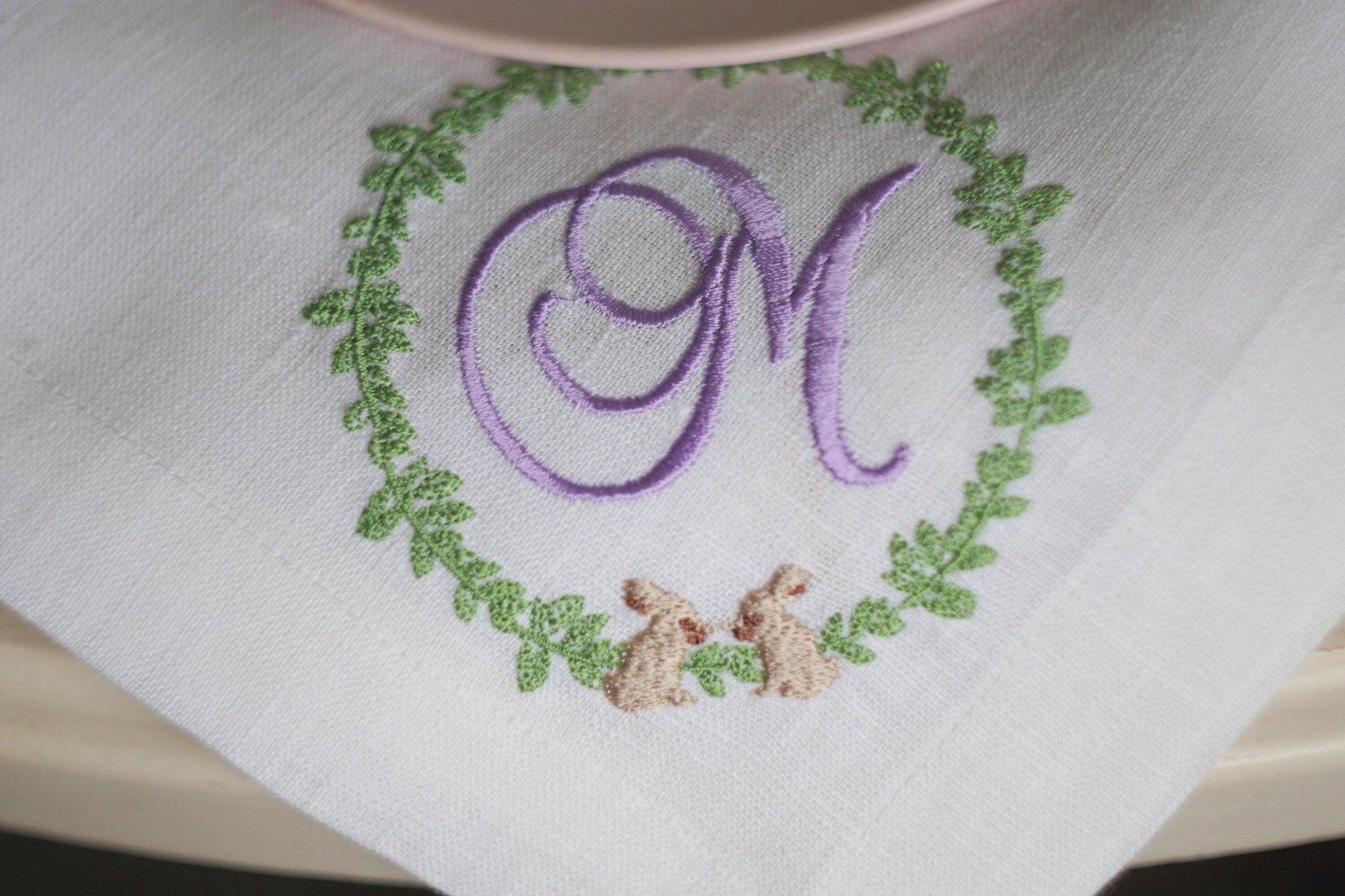 Monogrammed Embroidered Linen Napkins, Personalized Napkins, Easter napkins, Hostess Gift, table decoration, Cloth Dinner Napkins