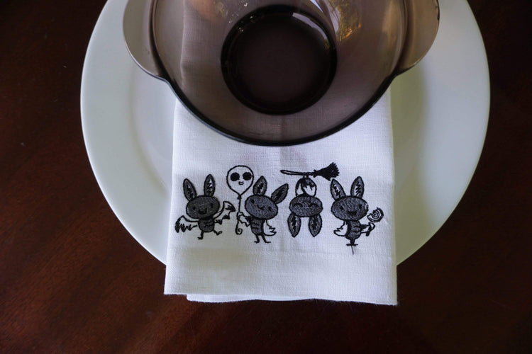 linen napkins halloween, table linens, embroidered napkins, table decoration, halloween bat Cloth Dinner Napkins, pumpkin napkins