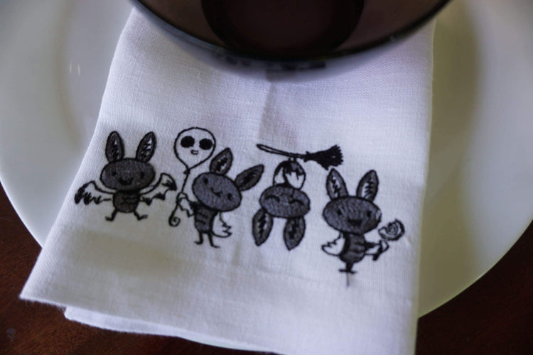 linen napkins halloween, table linens, embroidered napkins, table decoration, halloween bat Cloth Dinner Napkins, pumpkin napkins